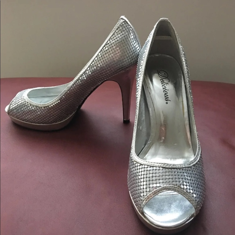 Silver heeled party shoes
